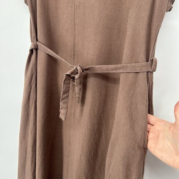Urban Research Doors Linen Blend Midi Dress Brown Belted Dolman Sleeves Size 1 S - Picture 4 of 10